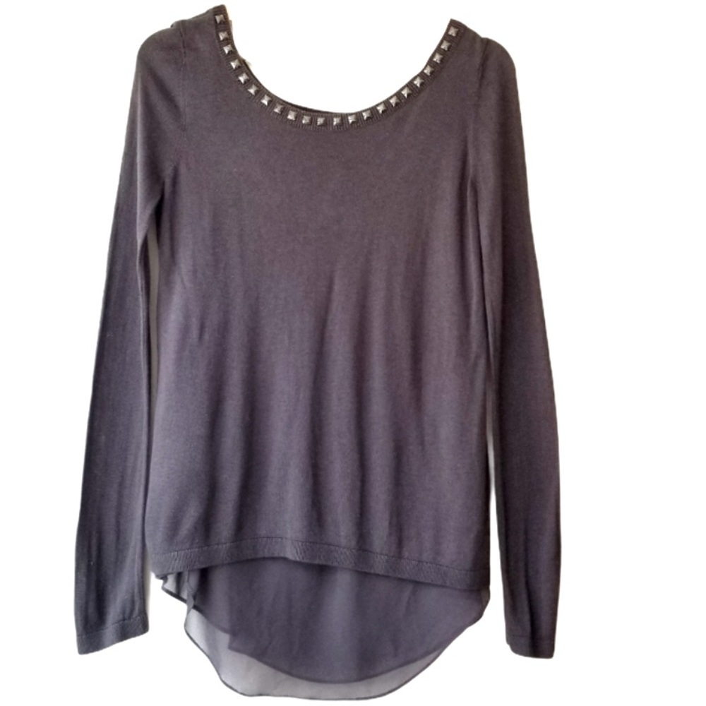 Express Gray Long Sleeve Studded Knit Top